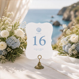 Convites Número de Mesa de Casamento Azul Costeiro Die-Cut