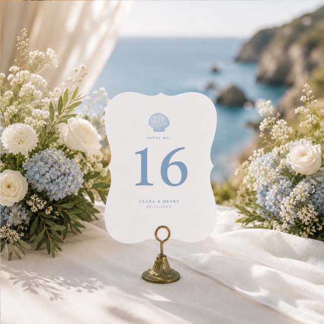 Convites Número de Mesa de Casamento Azul Costeiro Die-Cut (Criador carregado)