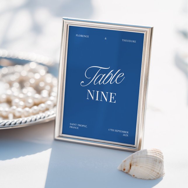 Convites Número de Mesa de Casamento Azul e Branco Moderno  (Modern Elegant Blue & White Wedding Table Number)
