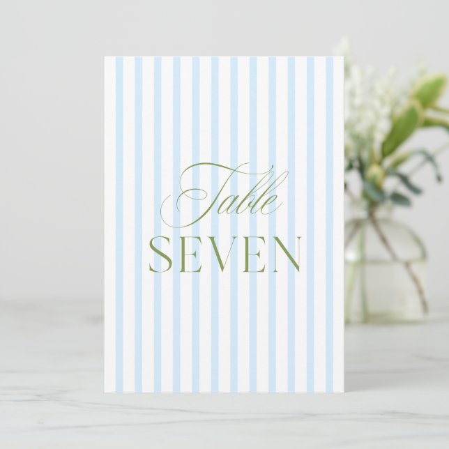 Convites Número de Mesa de Casamento Azul e Verde Sage Eleg (Em pé/Frente)
