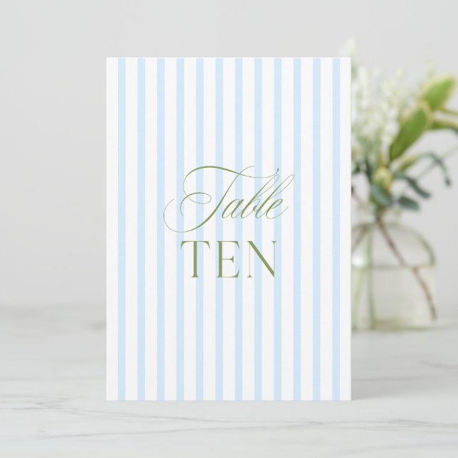Convites Número de Mesa de Casamento Azul e Verde Sage Eleg (Em pé/Frente)