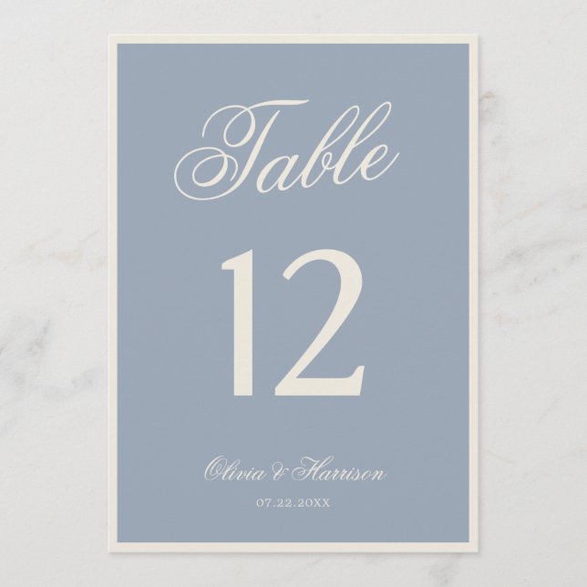 Convites Número de Mesa de Casamento Azul Empoeirado Elegan (Frente)