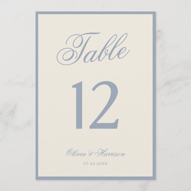 Convites Número de Mesa de Casamento Azul Poeirento Creme E (Frente)