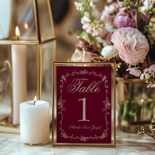 Convites Número de Mesa de Casamento Bege Burgundy Floral C
