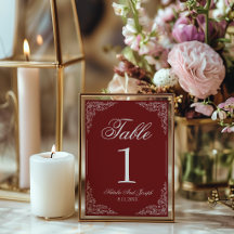 Número de Mesa de Casamento Boho Burgundy Floral V