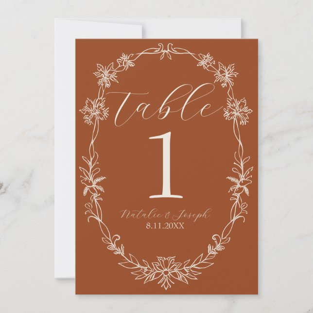 Convites Número de Mesa de Casamento Boho Laranja Queimado  (Frente)