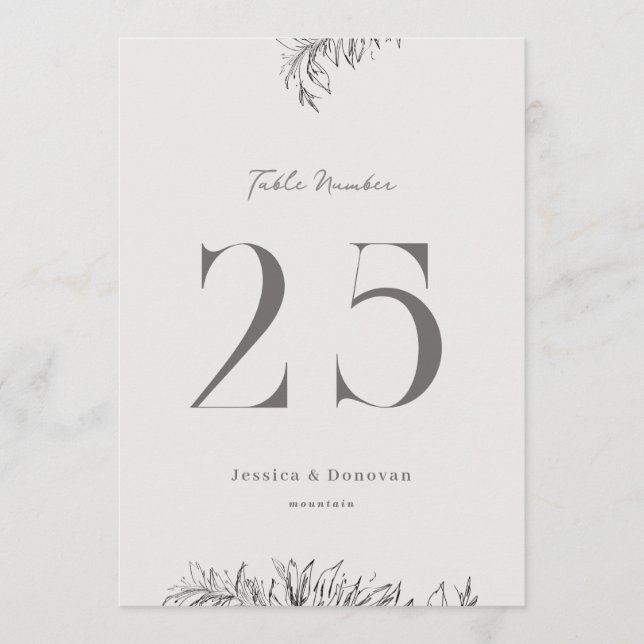 Convites Número de Mesa de Casamento Botânico 5 x 7 (Frente)