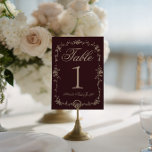 Convites Número de Mesa de Casamento Botânico Borgonha Flor<br><div class="desc">Números de mesa de casamento botânico bege e borgonha vermelho escuro,  clássicos e elegantes. Como você vê,  apresenta um fundo borgonha antigo com escrita bege que combina com todo o conjunto. E o mesmo contorno floral bege.</div>