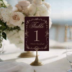 Convites Número de Mesa de Casamento Botânico Borgonha Flor