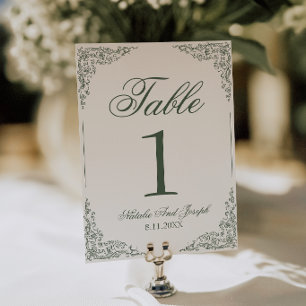 Convites Número de Mesa de Casamento Botânico Floral Verde 