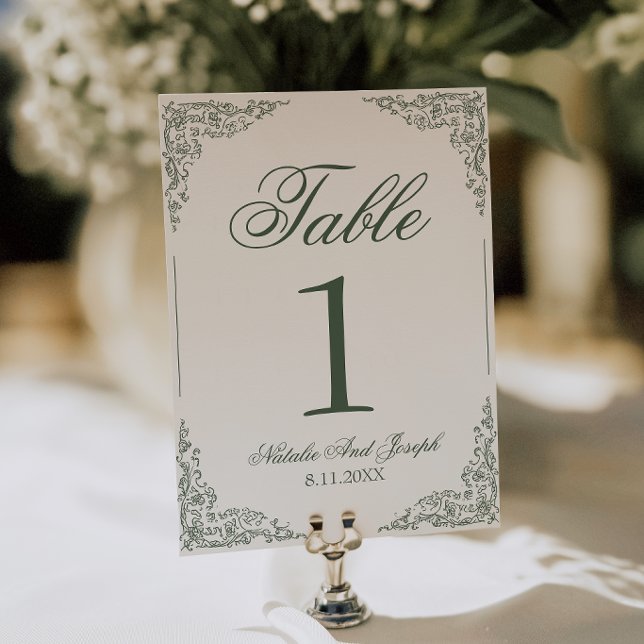 Convites Número de Mesa de Casamento Botânico Floral Verde  (Criador carregado)