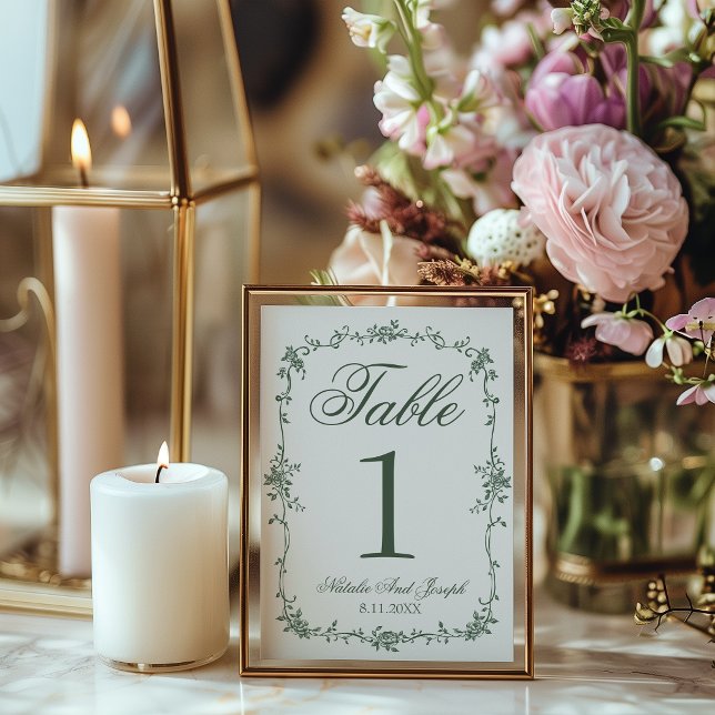 Convites Número de Mesa de Casamento Botânico Verde Floral (Criador carregado)