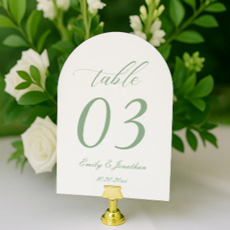 Convites Número de Mesa de Casamento Branco e Verde Salvia