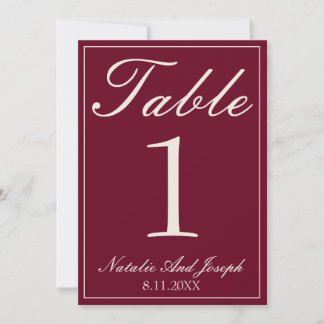 Convites Número de Mesa de Casamento Burgundy Cream Old Mon