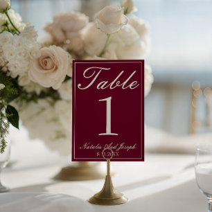 Convites Número de Mesa de Casamento Burgundy Cream Old Mon