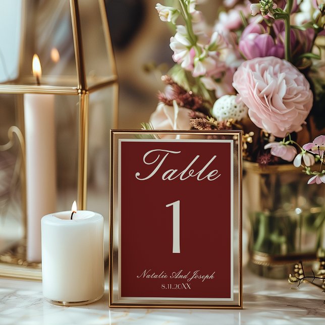 Convites Número de Mesa de Casamento Burgundy Creme Dinheir (Criador carregado)