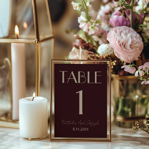 Convites Número de Mesa de Casamento Burgundy Dourado Elega