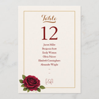 Convites Número de Mesa de Casamento Burgundy e Marfim Eleg
