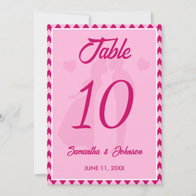 Convites Número de Mesa de Casamento Chevron Rosa Moderno (Frente)