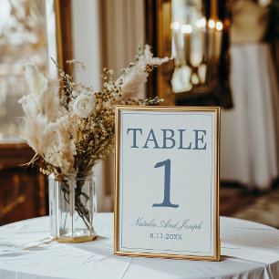 Convites Número de Mesa de Casamento Chic Azul e Branco Din