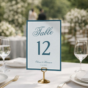 Convites Número de Mesa de Casamento com Borda Azul de Dinh