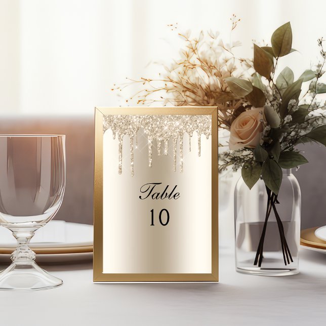 Convites Número de Mesa de Casamento com Brilho e Champagne (Champagne Dripping Glitter Quinceanera Table number Cards)