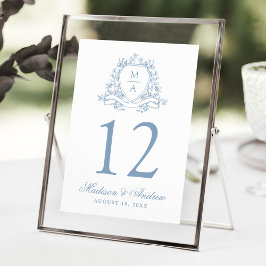 Convites Número de Mesa de Casamento com Crista Floral Azul