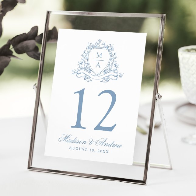 Convites Número de Mesa de Casamento com Crista Floral Azul (Criador carregado)