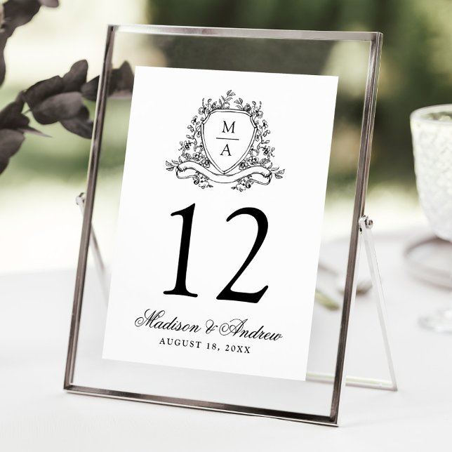 Convites Número de Mesa de Casamento com Crista Floral Pret (Criador carregado)
