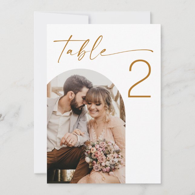 Convites Número de Mesa de Casamento com Foto de Arco Român (Verso)