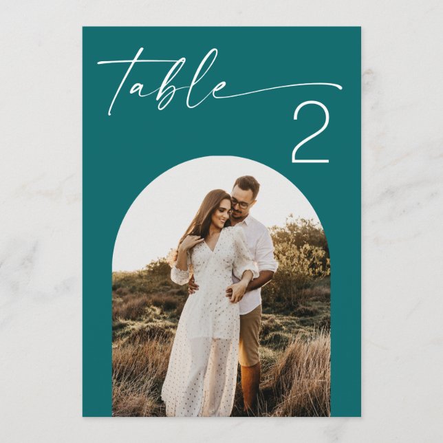 Convites Número de Mesa de Casamento com Foto em Letra Mode (Frente)