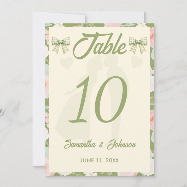 Convites Número de Mesa de Casamento com Laço de Ginga Verd (Frente)