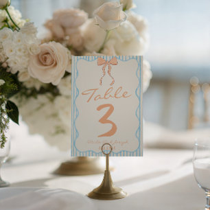 Convites Número de Mesa de Casamento com Laço Listrado Dese