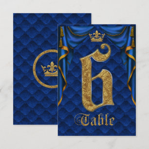 Convites Número de Mesa de Casamento Coroa Dourada Azul Rea
