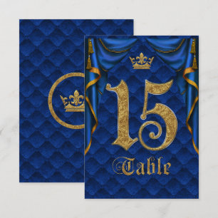 Convites Número de Mesa de Casamento Coroa Dourada Azul Rea