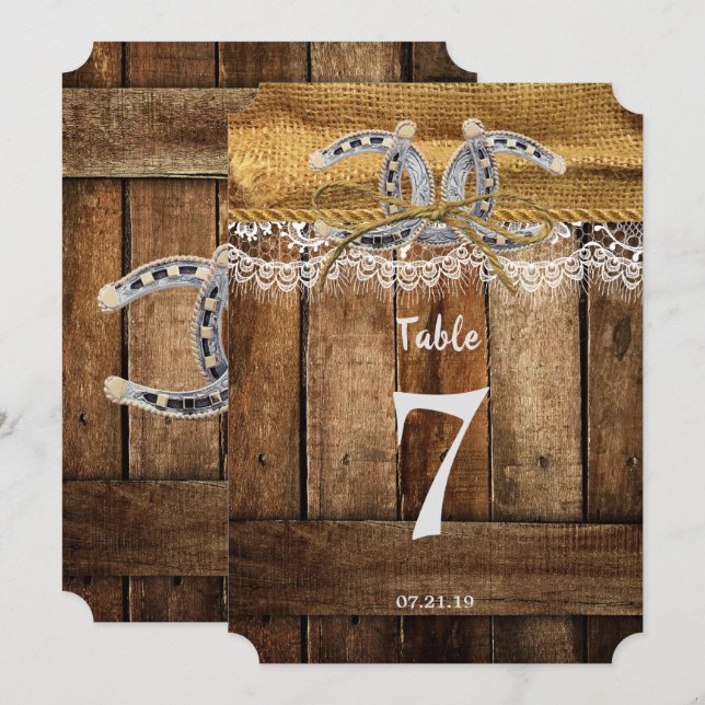 Convites Número de Mesa de Casamento Country Western Rústic (Frente/Verso)