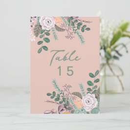 Convites Número de mesa de casamento de eucalipto rosa flor