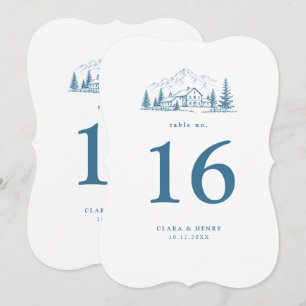 Convites Número de Mesa de Casamento Die-Cut Azul Alpino