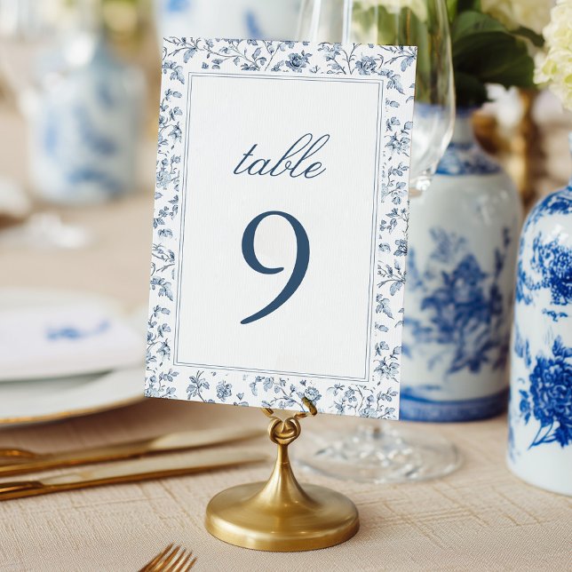 Convites Número de Mesa de Casamento Elegante Azul Chinoise (Criador carregado)