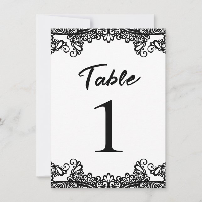 Convites Número de Mesa de Casamento Elegante Preto e Branc (Frente)