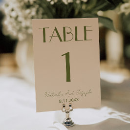 Convites Número de Mesa de Casamento em Azeitona Verde Anti