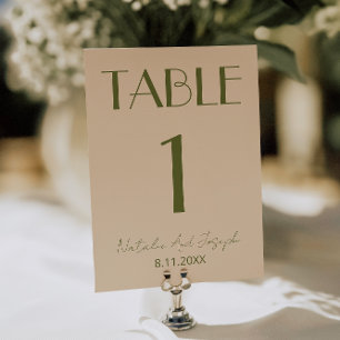 Convites Número de Mesa de Casamento em Azeitona Verde Anti