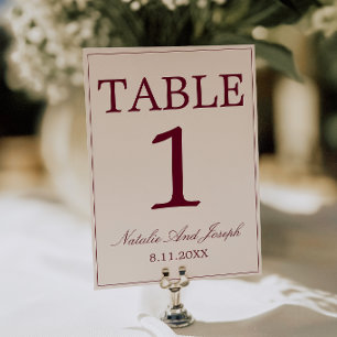 Convites Número de Mesa de Casamento em Borgonha e Creme Ol
