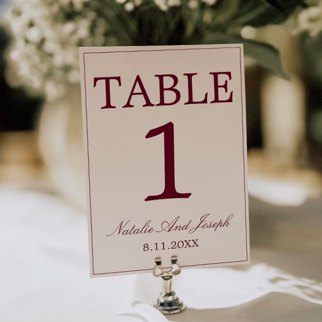 Convites Número de Mesa de Casamento em Borgonha e Creme Ol (Criador carregado)