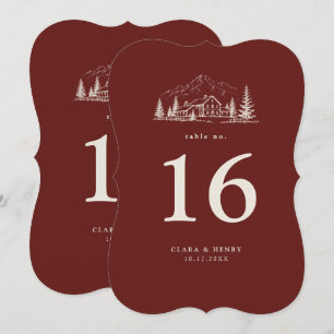 Convites Número de Mesa de Casamento em Burgundy com Corte