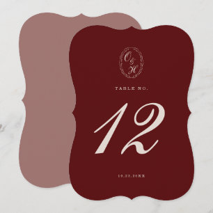 Convites Número de Mesa de Casamento em Burgundy Recortado