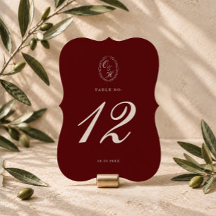 Convites Número de Mesa de Casamento em Burgundy Recortado