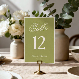 Convites Número de Mesa de Casamento em Caligrafia Verde Ol
