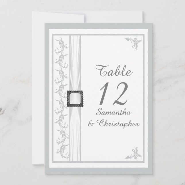 Convites Número de mesa de casamento em damasco cinza e bra (Frente)