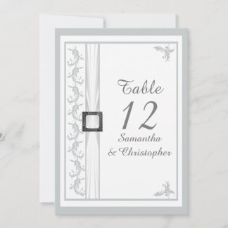 Convites Número de mesa de casamento em damasco cinza e bra